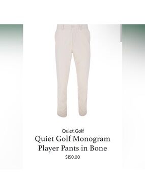 NWT quiet golf men’s monogram player pants in bone